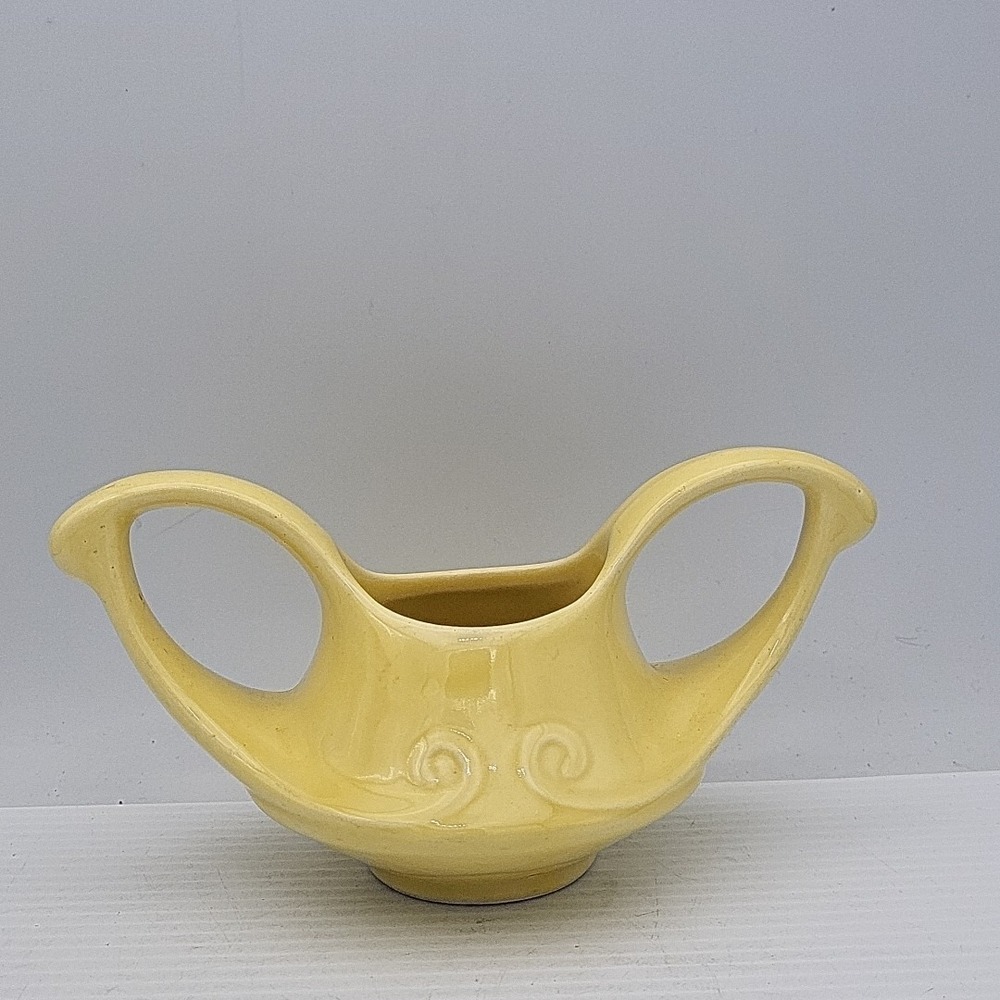 Vintage USA Pottery Sugar Bowl Two Handled Yellow‎ Genie Deco